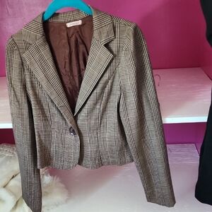 Papaya Brown Glen Plaid Tailored Blazer
